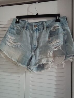 American Eagle Outfitters Light Blue Distressed Denim Shorts